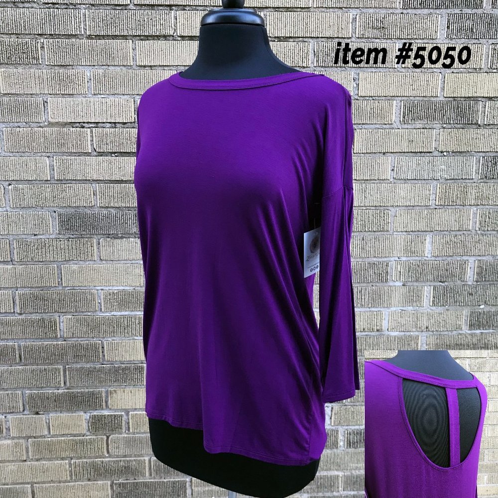 Purple T-Back Three-Quarter Sleeve Tunic Top sizes S to 3XL